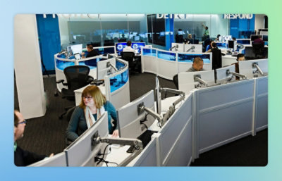 A group of people working in an office.