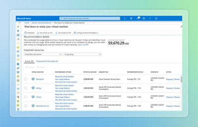 Azure Advisor cost optimization recommendations.