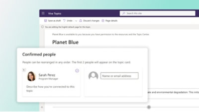 Korisnik koji uređuje potvrđene osobe u temi u usluzi Viva Topics
