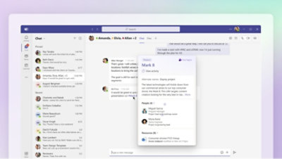 Kartica Viva Topics sa temama iskače preko grupnog tekstualnog razgovora u usluzi Teams