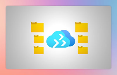 一个云计算图标与多个黄色文件夹和白色箭头。