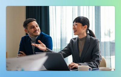 A man and woman talking to each other.