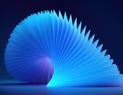 A blue spiral-shaped object against a neutral background.