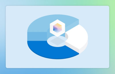 A 3D semi-transparent ring with a multicolored cube at the center and blue and white segments.