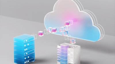 A cloud with cubes against a blue sky.