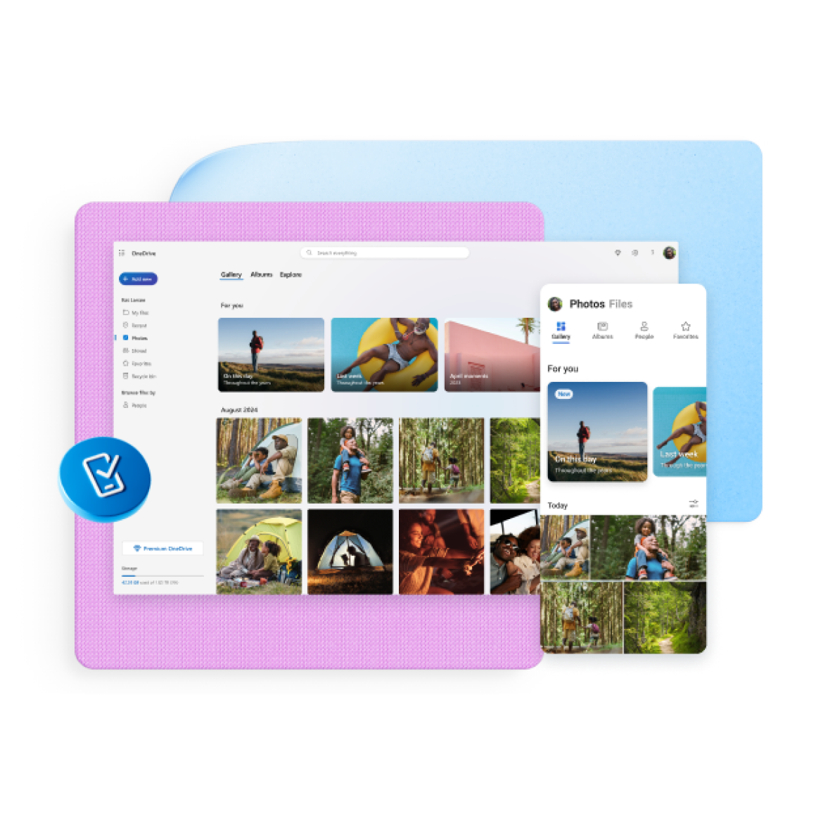 Desktop screen with OneDrive on it and a mobile device with the OneDrive app on it