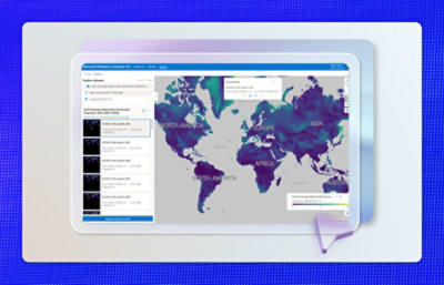 A computer screen displaying a blue and white map.