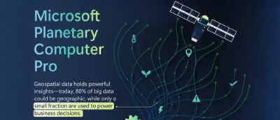  A computer screen displaying a satellite with text about Microsoft's Planetary