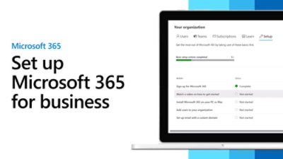 Microsoft 365 setup screen with progress checklist