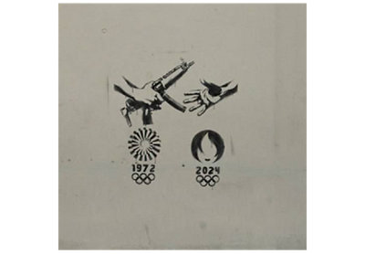 An image of graffiti, reportedly left in Paris, threatening a repeat of the 1972 Munich terror attacks at the upcoming Olympic Games in Paris.