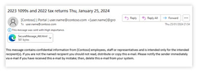 Microsoft Tehdit Analizi’nin Ocak 2024’te gözlemlediği bir vergi dönemi kimlik avı e-postası. 