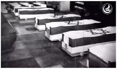 A still image from the false-flag terror threat, purportedly from Turkish ultranationalist group the Grey Wolves, whose symbol is visible in the top-right corner of the screen.