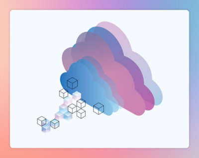 Logo cloud computingu s kostkami na bílém pozadí.