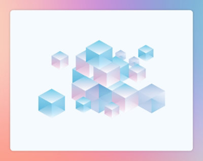 Detail barevných kostek na bílém pozadí.