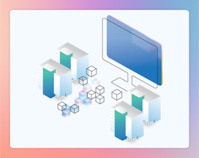 Počítačová obrazovka zobrazující kostky a čtverce.