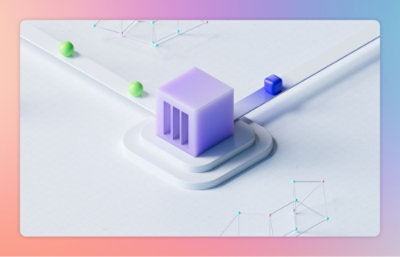 Um cubo púrpura em uma superfície branca.