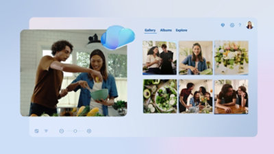Ein Mann und eine Frau kochen gemeinsam in einer Küche, im Hintergrund ist der Text „Galerie Alben Erkunden C“ sichtbar.