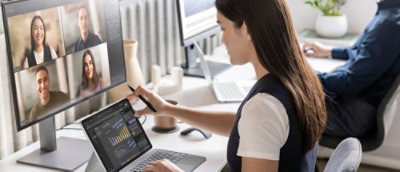 A person using a laptop.