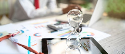 An hourglass on a table