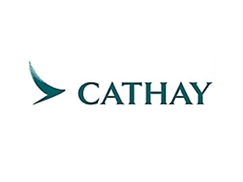A close-up of a logo with the text CATHAY.