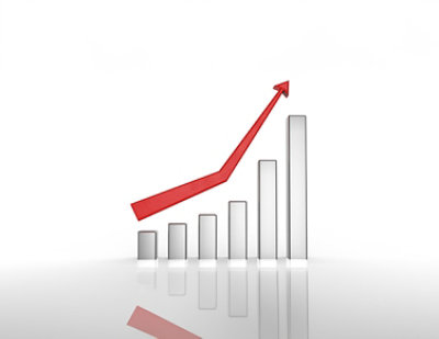 A graph with a red arrow pointing up.