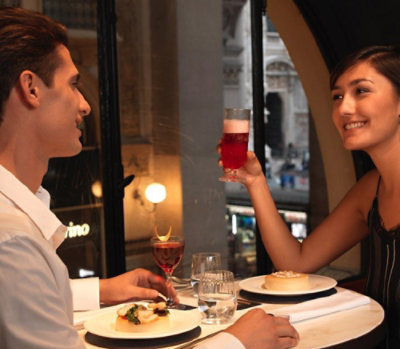 Two people dining at a restaurant.
