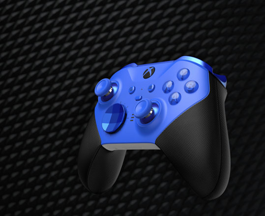 Right front angle of the Xbox Elite Wireless Controller Series 2 – Core (Blue)