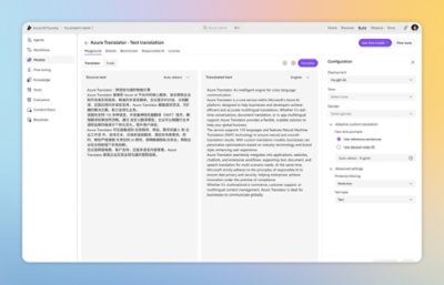 Imagem a mostrar informações para o tradutor azure