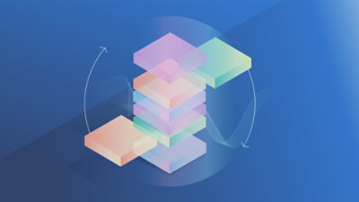 Cubes colorés empilés sur un arrière-plan bleu.