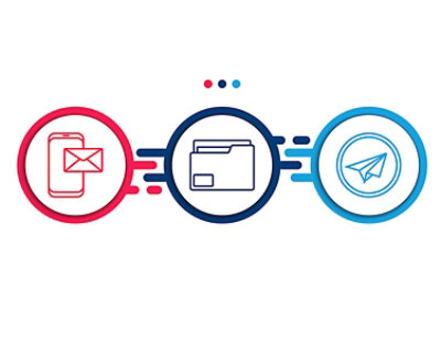 A red circle with a phone and an envelope.