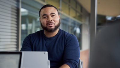 A person sitting at a desk