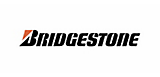 يتميز شعار Bridgestone بنص أسود وحرف "b" باللونين البرتقالي والأحمر على اليسار.