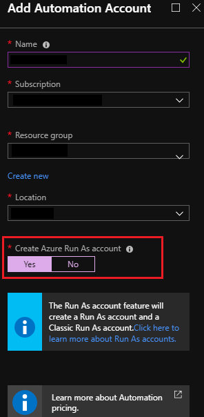 Add automation account