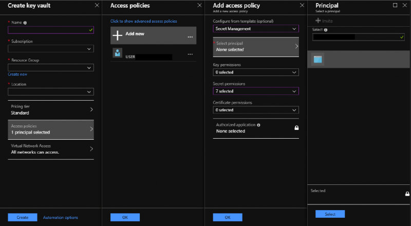 Create KeyVault step