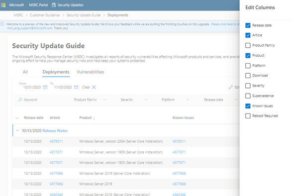 Customize your KB articles by selecting all or only the columns you need.