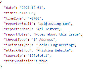 An API example resulting in an unsuccessful response due to an invalid value.