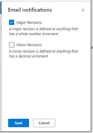 Email Notifications with Major Revisions checked marked