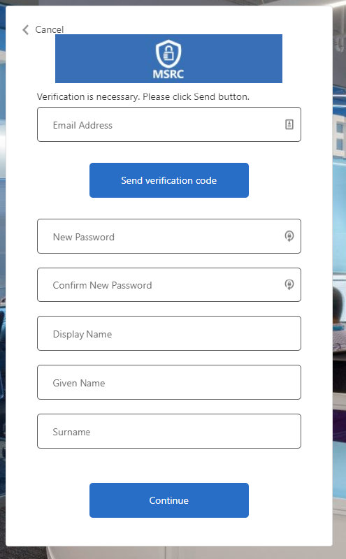セキュリティ更新プログラムガイドの登録フォーム