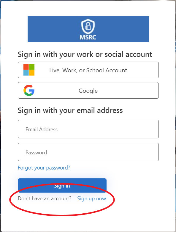 Red circle highlighting to register account