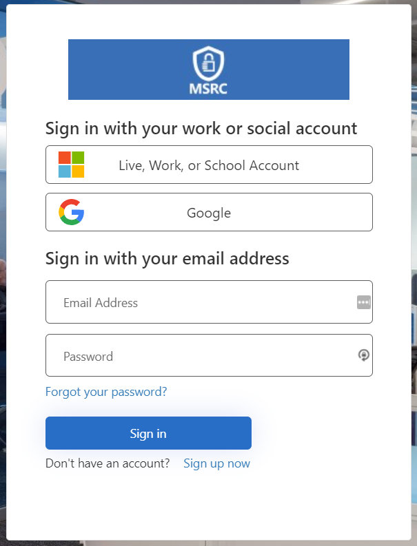 Security Update Guide sign in form