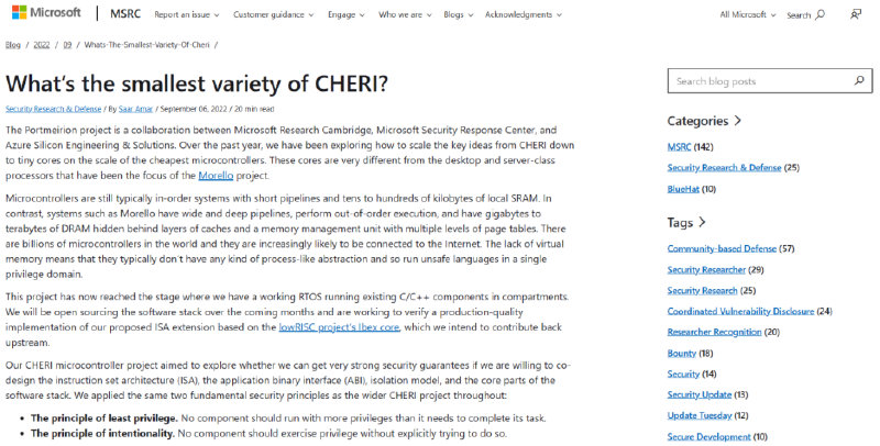 Blog post page of the new MSRC blog website