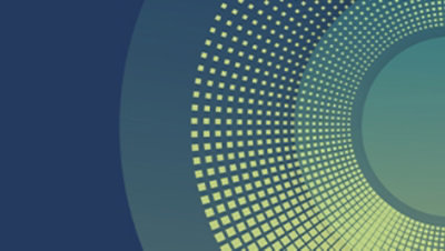 A blue and green background with dots.