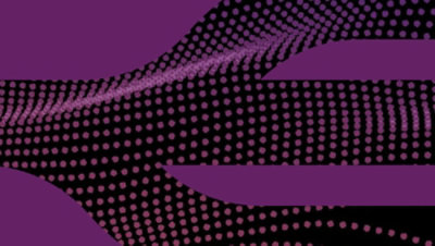 A purple and black background with dotted patterns.