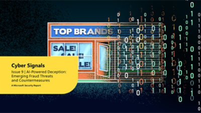 A store display with various signs including numerical text and phrases about brands, sales, and cyber-related topics.