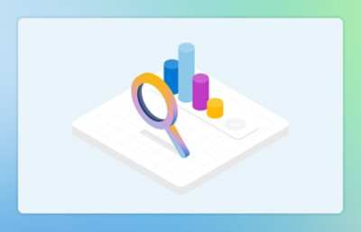 A magnifying glass positioned over a graph with colorful elements.