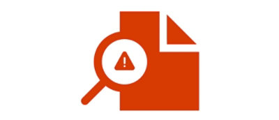 A magnifying glass with a warning sign