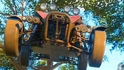 Forza Horizon 5. An off-road vehicle launches through the air.