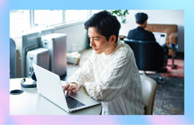 A person working in a laptop