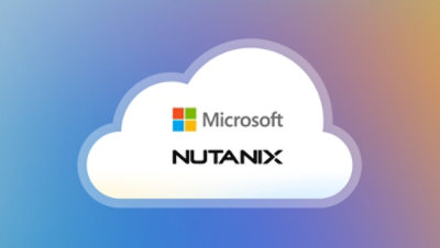 Un logo représentant une forme de nuage avec le texte Microsoft et NUTANIX.