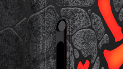 Xbox Series X 本体に装着された、Xbox Series X 本体用スキン – DOOM: The Dark Ages のクローズアップ。